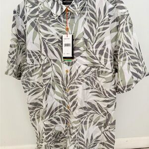 Quiksilver Waterman Leaf Pattern Shirt - Green and Gray